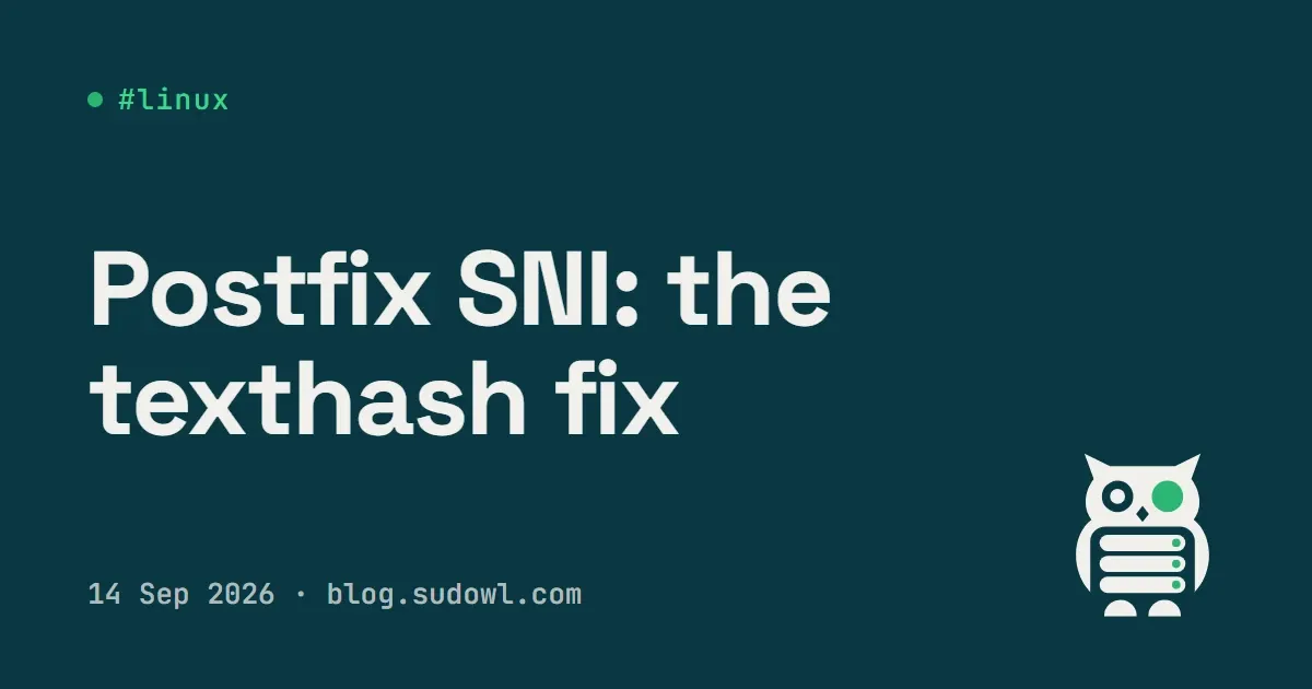 Postfix SNI: "map lookup problem" and TLS Alert 80 — the texthash Fix